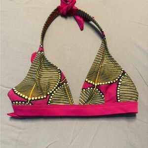 Patagonia Pink and Yellow Trim Bikini Top small